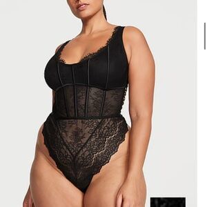 Very Sexy Dream Angels Wicked Corset Teddy Black Lace Bodysuit NWOT